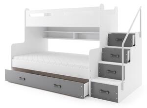Poschodová posteľ 120 x 200 cm Moxxo 3 (biela + grafit) (s roštami, matracmi a úl. priestorom). Vlastná spoľahlivá doprava až k Vám domov. 1056471