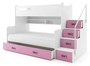 Poschodová posteľ 120 x 200 cm Moxxo 3 (biela + ružová) (s roštami, matracmi a úl. priestorom). Vlastná spoľahlivá doprava až k Vám domov. 1056473