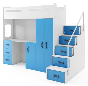 Poschodová posteľ 80 x 200 cm Moxxo 4 (biela + modrá) (s roštami, matracmi a úl. priestorom). Vlastná spoľahlivá doprava až k Vám domov. 1056477