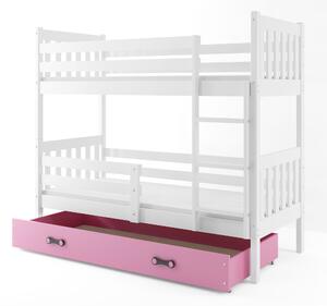 Poschodová posteľ 80 x 160 cm Carius B (biela + ružová) (s roštami, matracmi a úl. priestorom). Vlastná spoľahlivá doprava až k Vám domov. 1056483