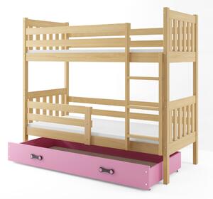Poschodová posteľ 80 x 160 cm Carius B (borovica + ružová) (s roštami, matracmi a úl. priestorom). Vlastná spoľahlivá doprava až k Vám domov. 1056493