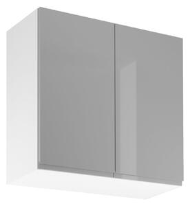 Horná dvojdverová skrinka ARBOR - šírka 80 cm, lesklá šedá / biela
