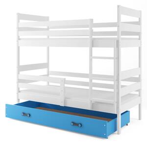 Poschodová posteľ 90 x 200 cm Eril B (biela + modrá) (s roštami, matracmi a úl. priestorom). Vlastná spoľahlivá doprava až k Vám domov. 1056572