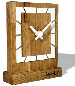 Dekorstudio Drevené stolové hodiny Square OAK - biele