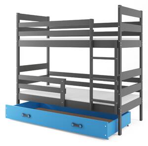 Poschodová posteľ 80 x 160 cm Eril B (grafit + modrá) (s roštami, matracmi a úl. priestorom). Vlastná spoľahlivá doprava až k Vám domov. 1056547