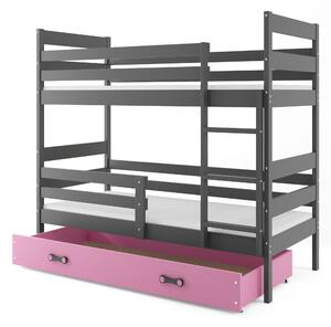 Poschodová posteľ 80 x 160 cm Eril B (grafit + ružová) (s roštami, matracmi a úl. priestorom). Vlastná spoľahlivá doprava až k Vám domov. 1056548