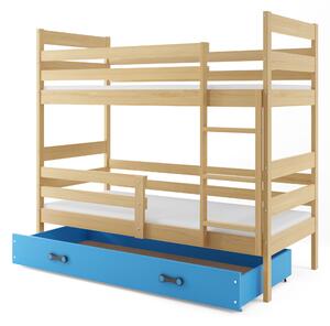 Poschodová posteľ 80 x 160 cm Eril B (borovica + modrá) (s roštami, matracmi a úl. priestorom). Vlastná spoľahlivá doprava až k Vám domov. 1056552