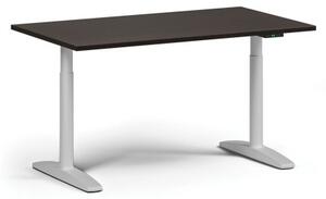 Výškovo nastaviteľný stôl OBOL, elektrický, 675-1325 mm, doska 1400x800 mm, biela zaoblená podnož, wenge