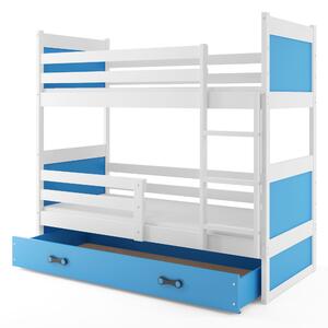 Poschodová posteľ 80 x 160 cm Ronnie B (biela + modrá) (s roštami, matracmi a úl. priestorom). Vlastná spoľahlivá doprava až k Vám domov. 1056587