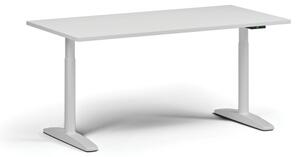 Výškovo nastaviteľný stôl OBOL, elektrický, 675-1325 mm, doska 1600x800 mm, biela zaoblená podnož, biela