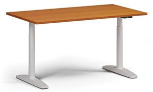 Výškovo nastaviteľný stôl OBOL, elektrický, 675-1325 mm, doska 1400x800 mm, biela zaoblená podnož, čerešňa