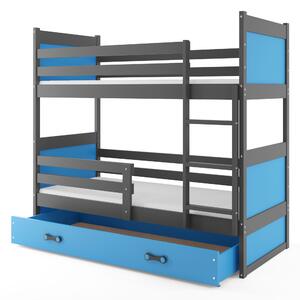 Poschodová posteľ 90 x 200 cm Ronnie B (grafit + modrá) (s roštami, matracmi a úl. priestorom). Vlastná spoľahlivá doprava až k Vám domov. 1056622