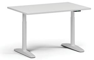 Výškovo nastaviteľný stôl OBOL, elektrický, 675-1325 mm, doska 1200x800 mm, biela zaoblená podnož, biela