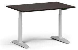 Výškovo nastaviteľný stôl OBOL, elektrický, 675-1325 mm, doska 1200x800 mm, biela zaoblená podnož, wenge