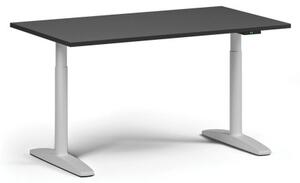 Výškovo nastaviteľný stôl OBOL, elektrický, 675-1325 mm, doska 1400x800 mm, biela zaoblená podnož, grafit