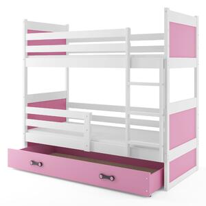 Poschodová posteľ 80 x 160 cm Ronnie B (biela + ružová) (s roštami, matracmi a úl. priestorom). Vlastná spoľahlivá doprava až k Vám domov. 1056588