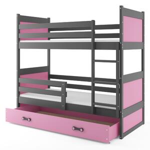 Poschodová posteľ 80 x 160 cm Ronnie B (grafit + ružová) (s roštami, matracmi a úl. priestorom). Vlastná spoľahlivá doprava až k Vám domov. 1056593