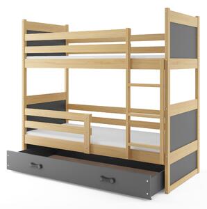 Poschodová posteľ 80 x 160 cm Ronnie B (borovica + grafit) (s roštami, matracmi a úl. priestorom). Vlastná spoľahlivá doprava až k Vám domov. 1056596