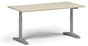 Výškovo nastaviteľný stôl OBOL, elektrický, 675-1325 mm, doska 1600x800 mm, sivá zaoblená podnož, dub prírodný