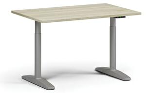 Výškovo nastaviteľný stôl OBOL, elektrický, 675-1325 mm, doska 1200x800 mm, sivá zaoblená podnož, dub prírodný