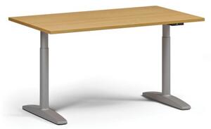 Výškovo nastaviteľný stôl OBOL, elektrický, 675-1325 mm, doska 1400x800 mm, sivá podnož, buk