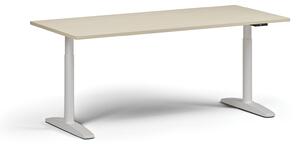 Výškovo nastaviteľný stôl OBOL, elektrický, 675-1325 mm, doska 1800x800 mm, biela zaoblená podnož, buk
