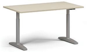 Výškovo nastaviteľný stôl OBOL, elektrický, 675-1325 mm, doska 1400x800 mm, sivá zaoblená podnož, dub prírodný