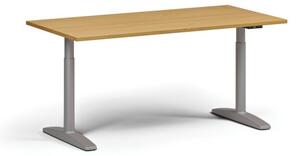 Výškovo nastaviteľný stôl OBOL, elektrický, 675-1325 mm, doska 1600x800 mm, sivá zaoblená podnož, buk