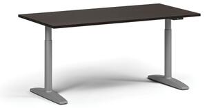 Výškovo nastaviteľný stôl OBOL, elektrický, 675-1325 mm, doska 1600x800 mm, sivá zaoblená podnož, wenge