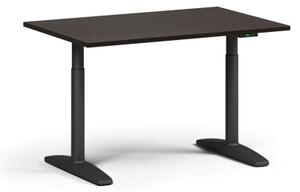 Výškovo nastaviteľný stôl OBOL, elektrický, 675-1325 mm, doska 1200x800 mm, čierna zaoblená podnož, wenge