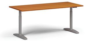 Výškovo nastaviteľný stôl OBOL, elektrický, 675-1325 mm, doska 1800x800 mm, sivá zaoblená podnož, čerešňa