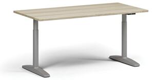 Výškovo nastaviteľný stôl OBOL, elektrický, 675-1325 mm, doska 1600x800 mm, sivá zaoblená podnož, dub prírodný