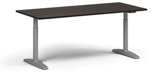 Výškovo nastaviteľný stôl OBOL, elektrický, 675-1325 mm, doska 1800x800 mm, sivá zaoblená podnož, wenge