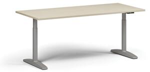 Výškovo nastaviteľný stôl OBOL, elektrický, 675-1325 mm, doska 1800x800 mm, sivá zaoblená podnož, breza