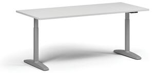 Výškovo nastaviteľný stôl OBOL, elektrický, 675-1325 mm, doska 1800x800 mm, sivá podnož, biela