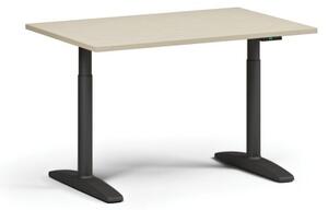Výškovo nastaviteľný stôl OBOL, elektrický, 675-1325 mm, doska 1200x800 mm, čierna zaoblená podnož, breza