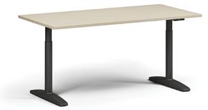 Výškovo nastaviteľný stôl OBOL, elektrický, 675-1325 mm, doska 1600x800 mm, čierna zaoblená podnož, wenge