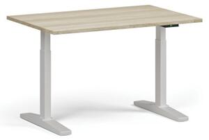 Výškovo nastaviteľný stôl, elektrický, 675-1325 mm, doska 1200x800 mm, biela podnož, dub prírodný