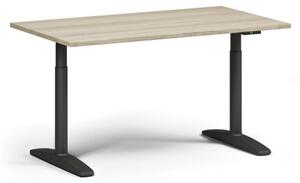 Výškovo nastaviteľný stôl OBOL, elektrický, 675-1325 mm, doska 1400x800 mm, čierna zaoblená podnož, dub prírodný