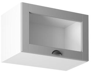 Horná presklená skrinka s výklopnými dvierkami LUMEA - šírka 60 cm, šedá / biela