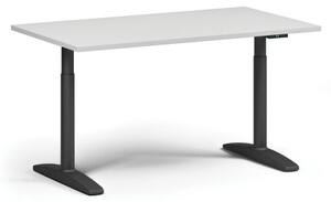 Výškovo nastaviteľný stôl OBOL, elektrický, 675-1325 mm, doska 1400x800 mm, čierna zaoblená podnož, biela