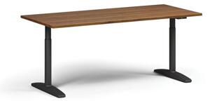 Výškovo nastaviteľný stôl OBOL, elektrický, 675-1325 mm, doska 1800x800 mm, čierna zaoblená podnož, orech