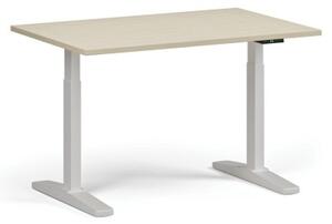 Výškovo nastaviteľný stôl, elektrický, 675-1325 mm, doska 1200x800 mm, biela podnož, breza