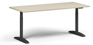 Výškovo nastaviteľný stôl OBOL, elektrický, 675-1325 mm, doska 1800x800 mm, čierna zaoblená podnož, breza