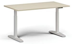 Výškovo nastaviteľný stôl, elektrický, 675-1325 mm, doska 1400x800 mm, biela podnož, breza