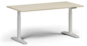 Výškovo nastaviteľný stôl ULIX, elektrický, 675-1325 mm, doska 1600x800 mm, biela podnož, breza