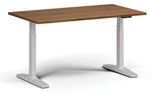 Výškovo nastaviteľný stôl, elektrický, 675-1325 mm, doska 1400x800 mm, biela podnož, orech