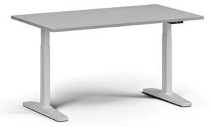 Výškovo nastaviteľný stôl ULIX, elektrický, 675-1325 mm, doska 1400x800 mm, biela podnož, šedá