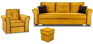 Merida Lounge Set Pohovka s kreslo s podnožkou Žltá