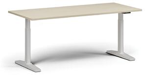 Výškovo nastaviteľný stôl, elektrický, 675-1325 mm, doska 1800x800 mm, biela podnož, dub prírodný
